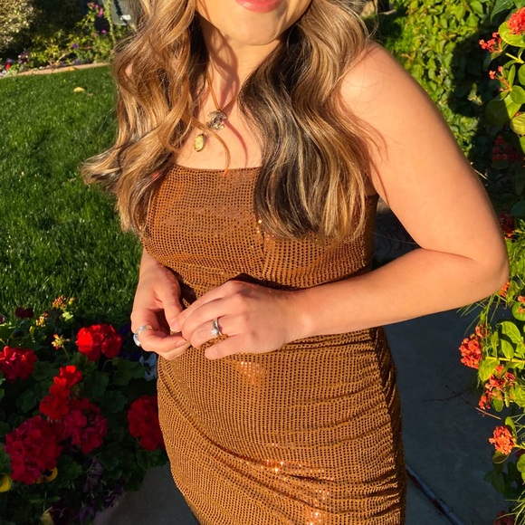 NWT URBAN OUTFITTERS Brown Sequins Mini Dress - Picture 2 of 8